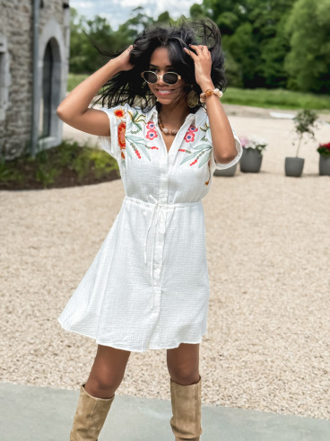Robe courte à fleurs Silvanna - Blanc