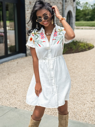 Robe courte à fleurs Silvanna - Blanc