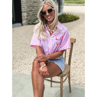 Chemise lignée Lovy - Rose/Blanc