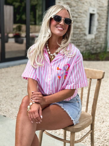 Chemise lignée Lovy - Rose/Blanc