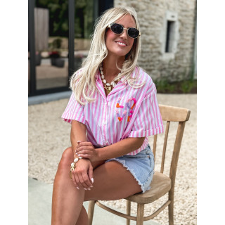 Chemise lignée Lovy - Rose/Blanc