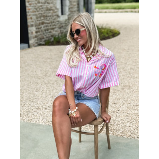 Chemise lignée Lovy - Rose/Blanc