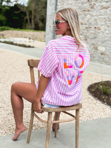 Chemise lignée Lovy - Rose/Blanc