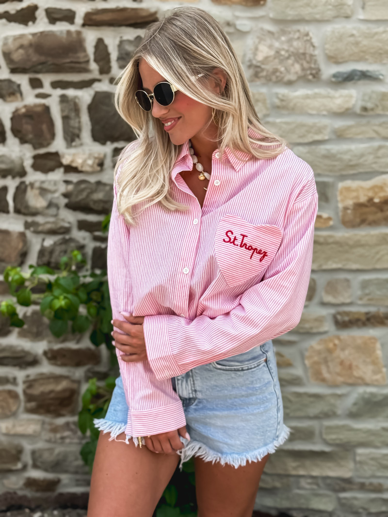 Chemise lignée "St Tropez" - Rose/Blanc
