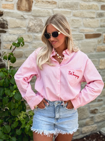 Chemise lignée "St Tropez" - Rose/Blanc