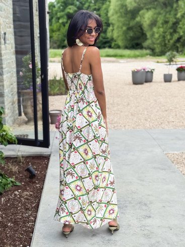 Robe longue à motifs Isélia - Blanc/Vert