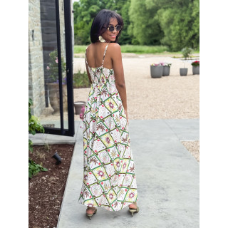 Robe longue à motifs Isélia - Blanc/Vert