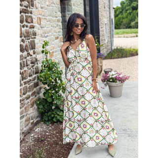 Robe longue à motifs Isélia - Blanc/Vert