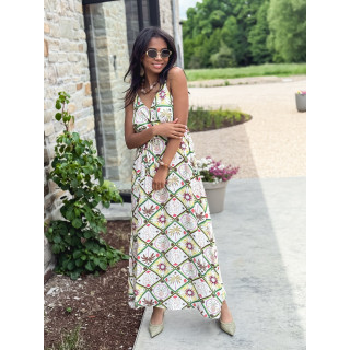 Robe longue à motifs Isélia - Blanc/Vert
