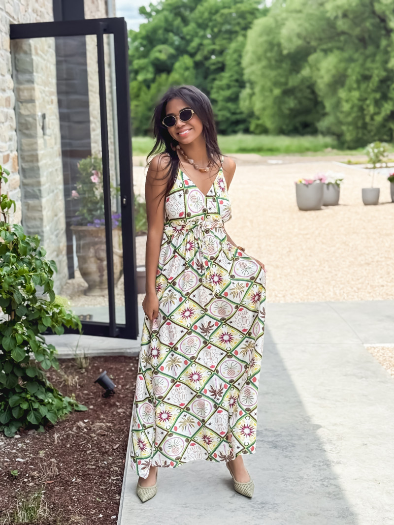 Robe longue à motifs Isélia - Blanc/Vert