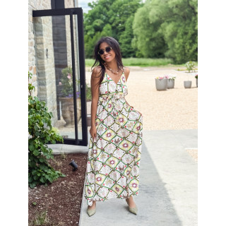 Robe longue à motifs Isélia - Blanc/Vert