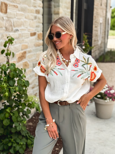 Chemise à fleurs Silvanna - Blanc