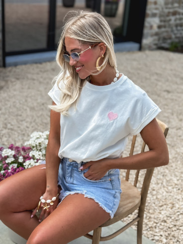 T-shirt Georgia - Blanc/Rose