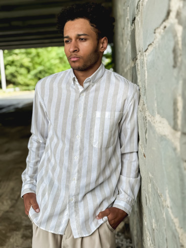Chemise lignée Ismaël - Beige/Blanc