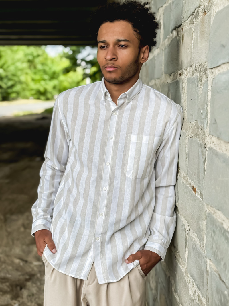 Chemise lignée Ismaël - Beige/Blanc