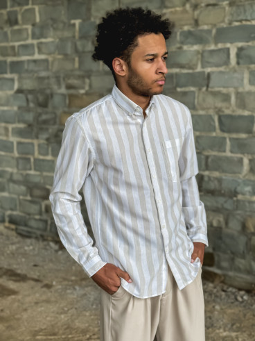 Chemise lignée Ismaël - Beige/Blanc