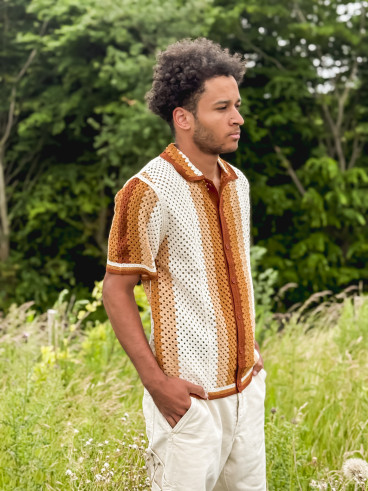 Chemise en crochet Mano - Ecru/Camel
