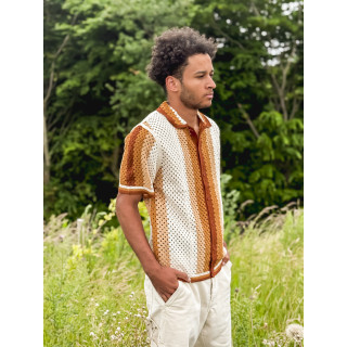 Chemise en crochet Mano - Ecru/Camel