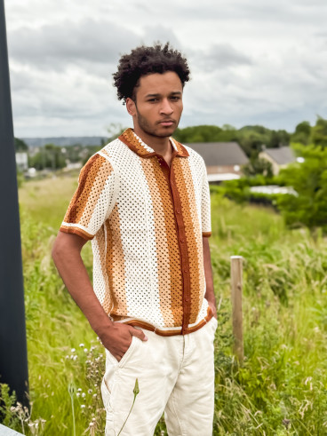Chemise en crochet Mano - Ecru/Camel