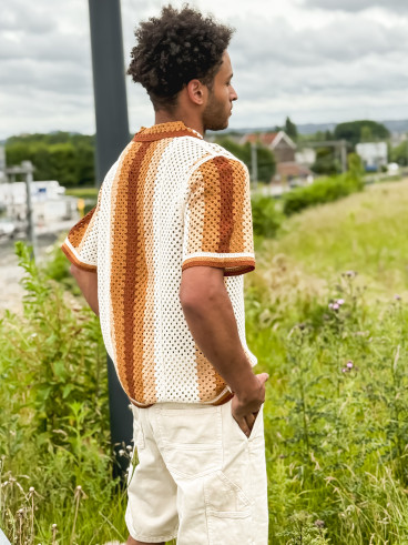 Chemise en crochet Mano - Ecru/Camel