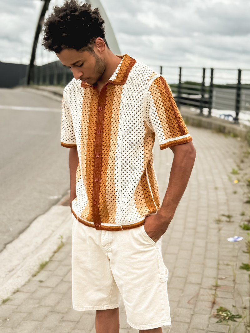 Chemise en crochet Mano - Ecru/Camel