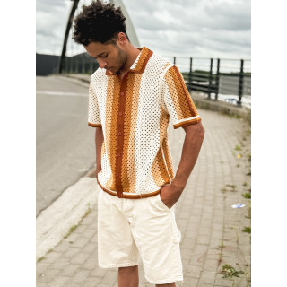 Chemise en crochet Mano - Ecru/Camel
