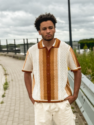 Chemise en crochet Mano - Ecru/Camel
