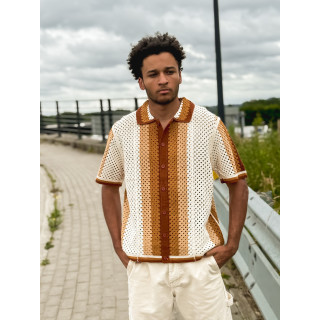 Chemise en crochet Mano - Ecru/Camel