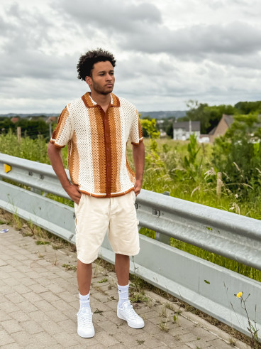 Chemise en crochet Mano - Ecru/Camel