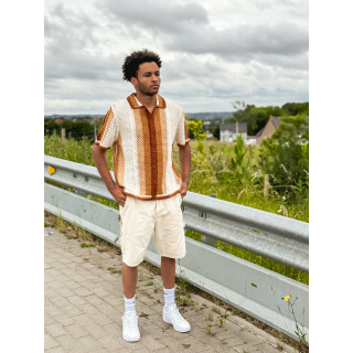 Chemise en crochet Mano - Ecru/Camel