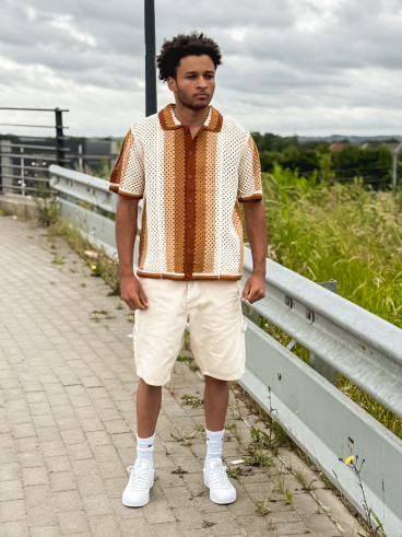 Chemise en crochet Mano - Ecru/Camel