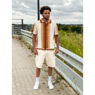 Chemise en crochet Mano - Ecru/Camel