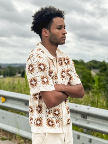 Chemise à motifs Saul - Ecru/Camel