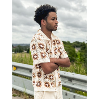 Chemise à motifs Saul - Ecru/Camel