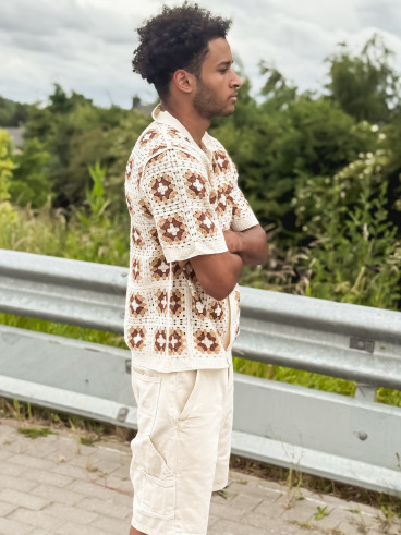 Chemise à motifs Saul - Ecru/Camel