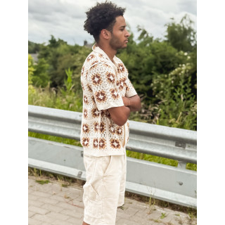 Chemise à motifs Saul - Ecru/Camel