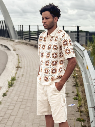 Chemise à motifs Saul - Ecru/Camel