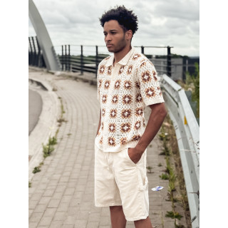 Chemise à motifs Saul - Ecru/Camel