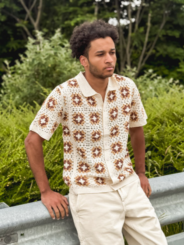 Chemise à motifs Saul - Ecru/Camel