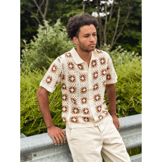 Chemise à motifs Saul - Ecru/Camel