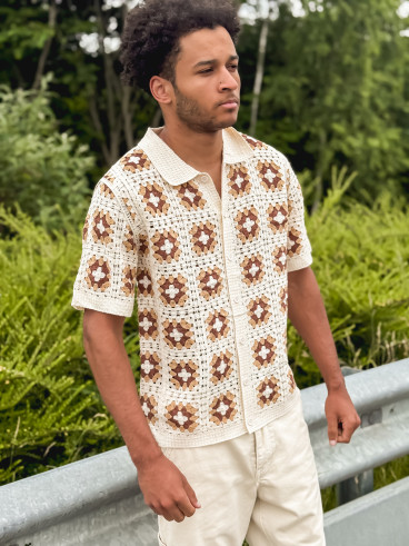 Chemise à motifs Saul - Ecru/Camel