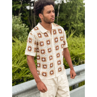 Chemise à motifs Saul - Ecru/Camel
