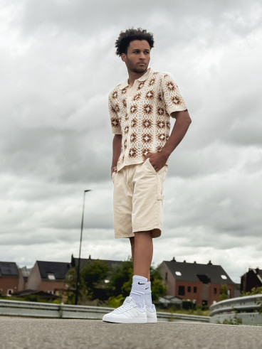 Chemise à motifs Saul - Ecru/Camel