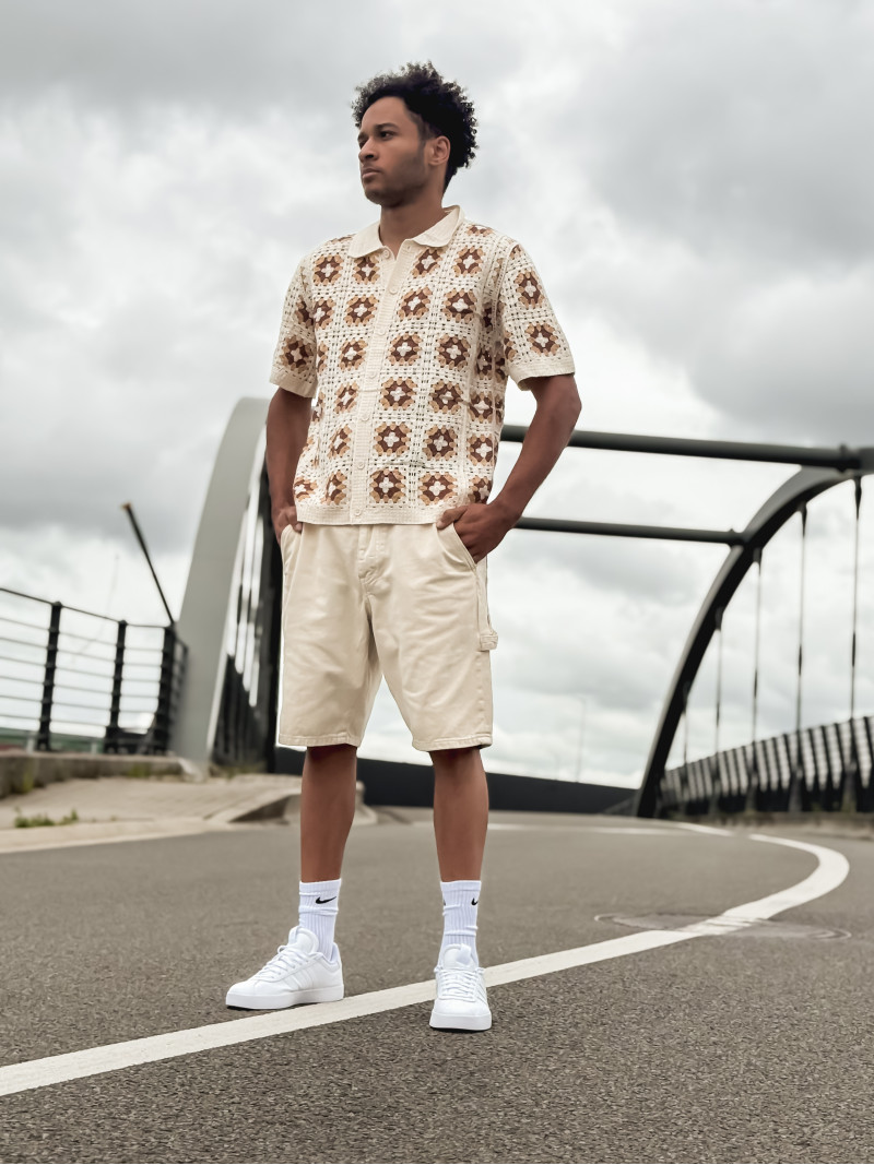Chemise à motifs Saul - Ecru/Camel