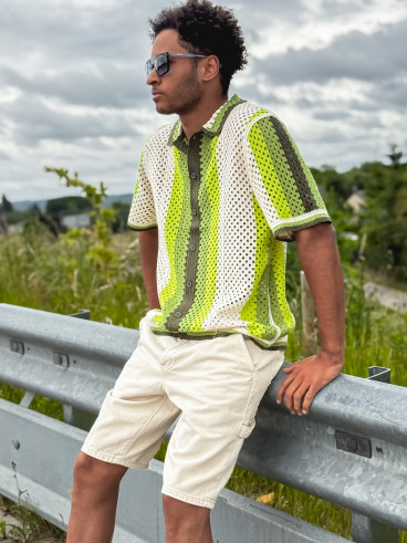 Chemise en crochet Mano - Ecru/Vert