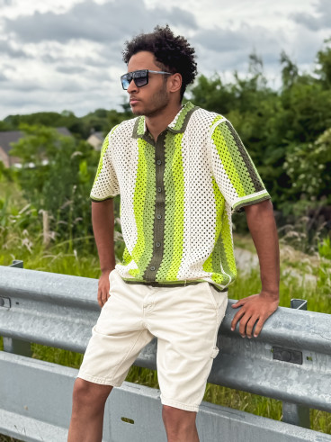 Chemise en crochet Mano - Ecru/Vert