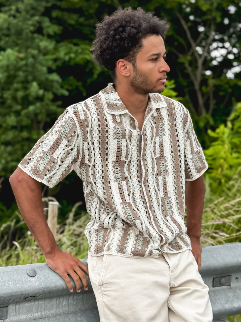 Chemise en crochet Maurice - Taupe/Vert