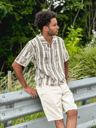 Chemise en crochet Maurice - Taupe/Vert