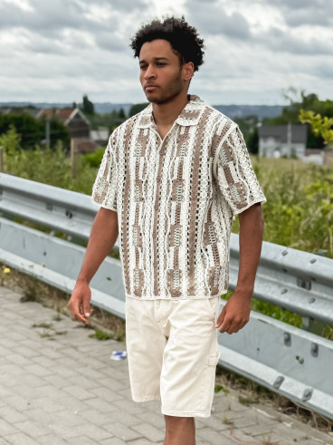 Chemise en crochet Maurice - Taupe/Vert