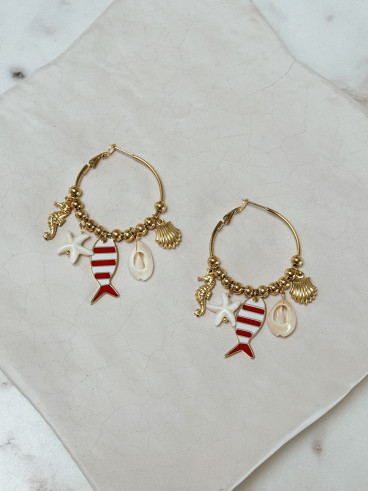 Boucles d'oreilles Maiwen - Rouge/Doré